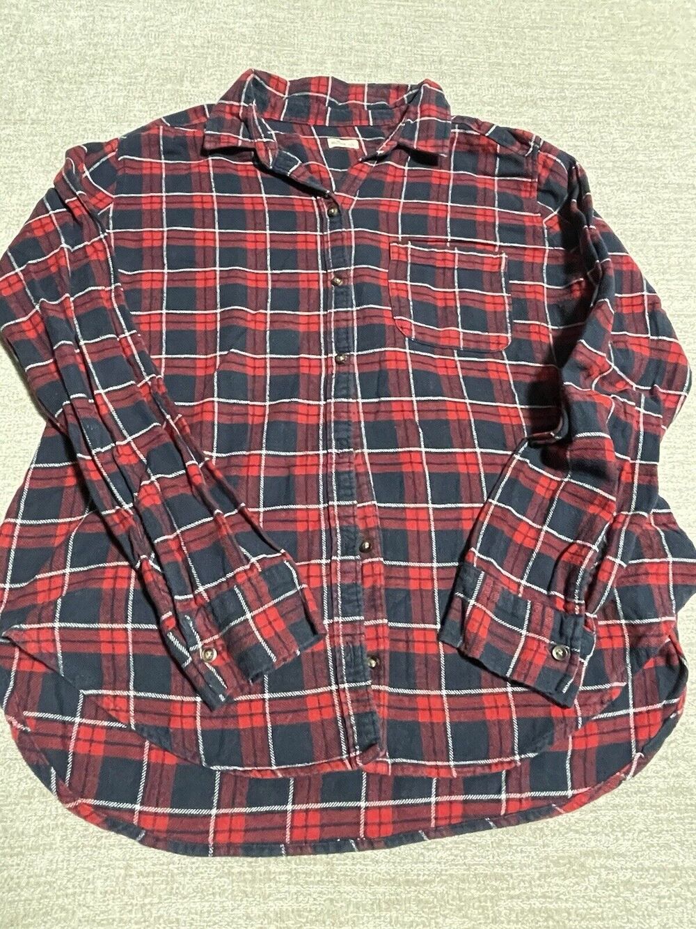 Hollister Shirt Men’s Large Red Plaid Flannel Long Sleeve Pockets